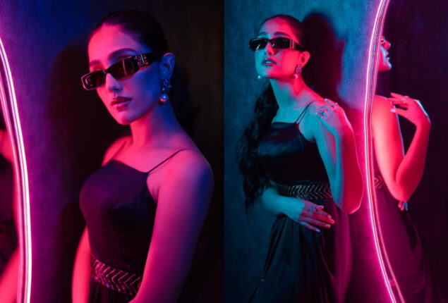 Aiza Awan Looks Elegant in Black Satin Silk Midi Dress