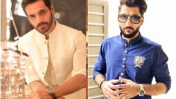 Wahaj Ali and Bilal Saeed dance together at a wedding