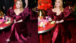 Adele sparkles in red ruffles at Grammys 2023 while not on red carpet