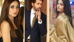 Sajal Aly, Fahad Mustafa and Sehar Khan showing singing skills