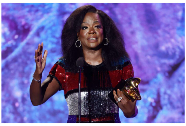 Viola Davis receives a Grammy award, completing her “EGOT.”