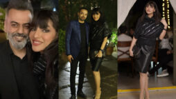 Zhalay Sarhadi Looks resplendent in a black leather skirt