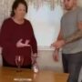 Son gives challenge glass to mom to see what happens next