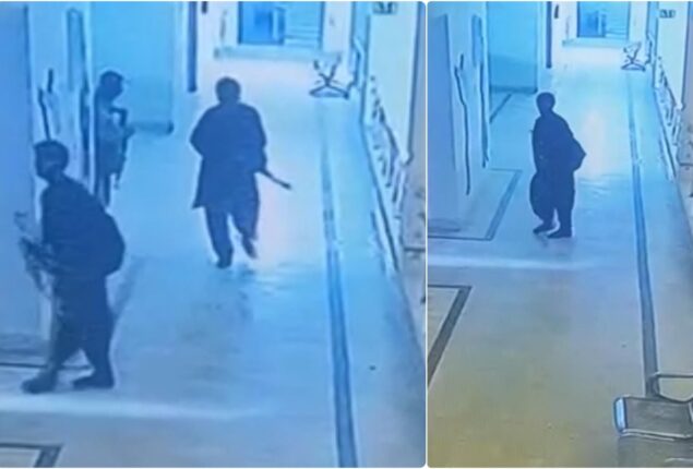 CCTV of terrorists carrying weapons at police chief office surfaces