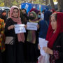 Afghan women demonstrate outside Kabul University