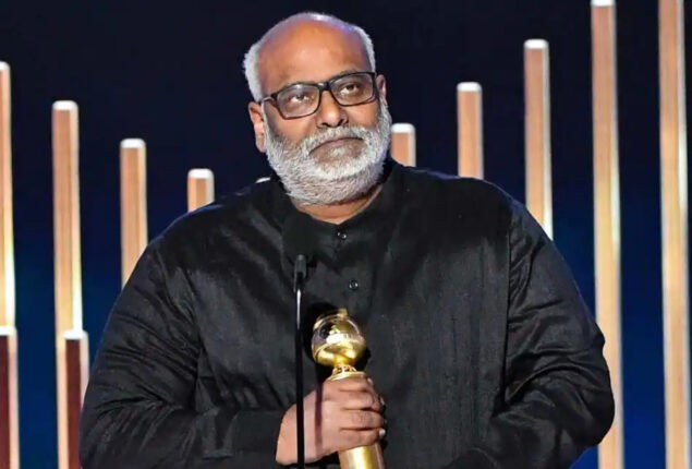 MM Keeravani sings and plays the piano at a Los Angeles