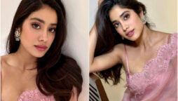 Janhvi Kapoor looks gorgeous in pink Pooja Bagaria saree
