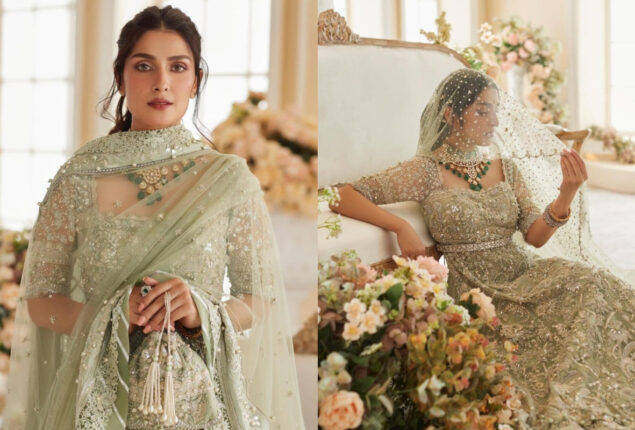 Ayeza Khan’s angelic look in pistachio green bridal gown