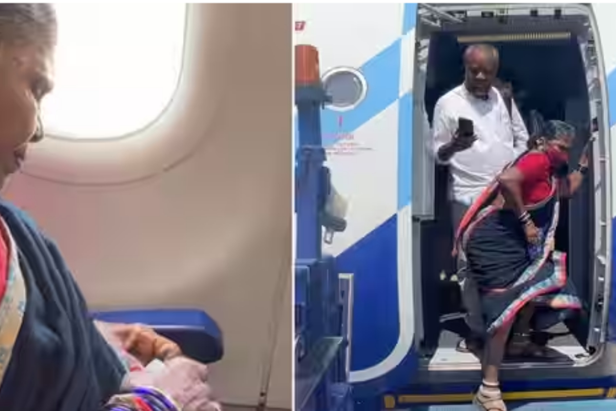 Elderly woman taking flight