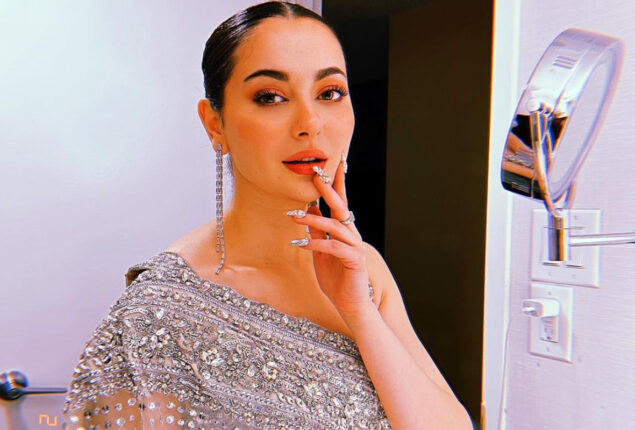 Hania Aamir Looks Gorgeous in a Shiny Deep Neck Saree