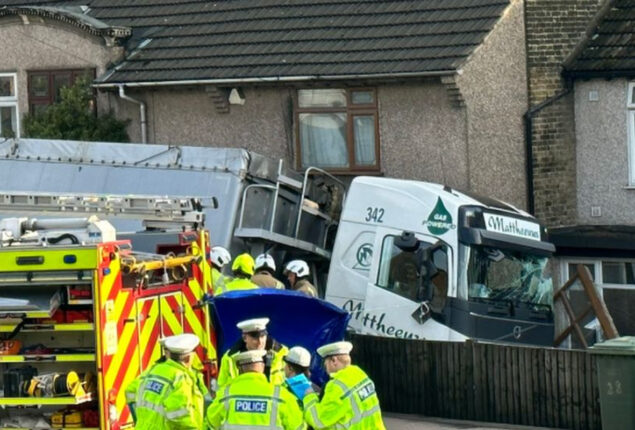 Man dies after lorry crashes into row of houses in Purfleet