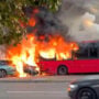 Fire engulfs a bus close to base for Royal Marines