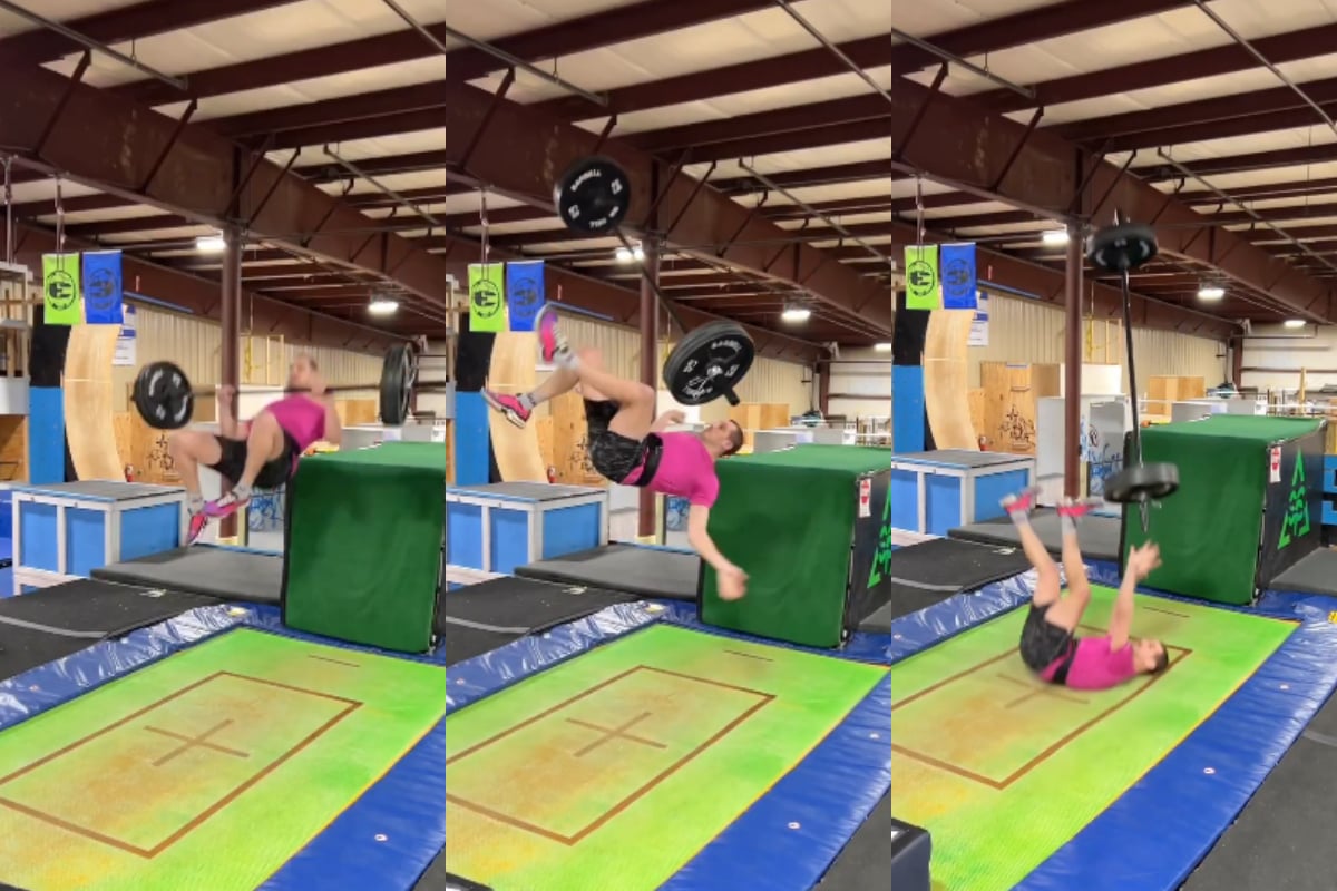 Jumping with holding barbell