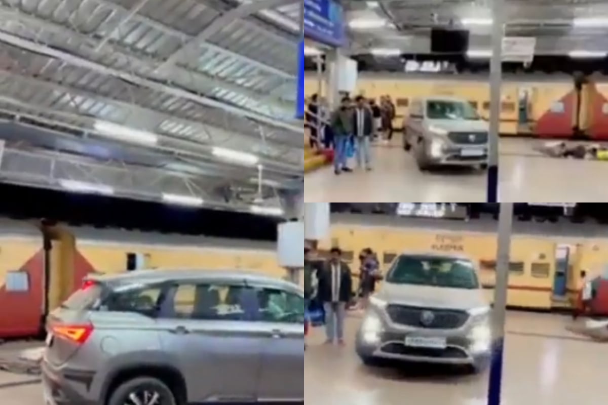 Guy drove car train platform