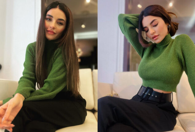 Sadia Khan looks gorgeous in a green crop top and high-waisted black pants