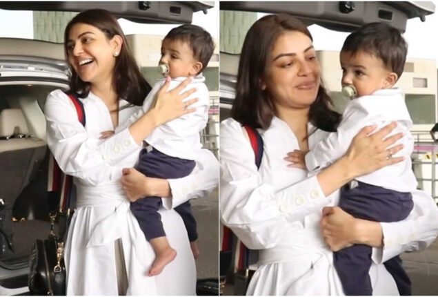 Kajal Aggarwal and son spotted at Mumbai airport