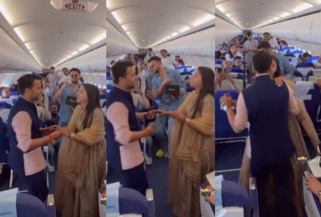 Couple dancing on flight