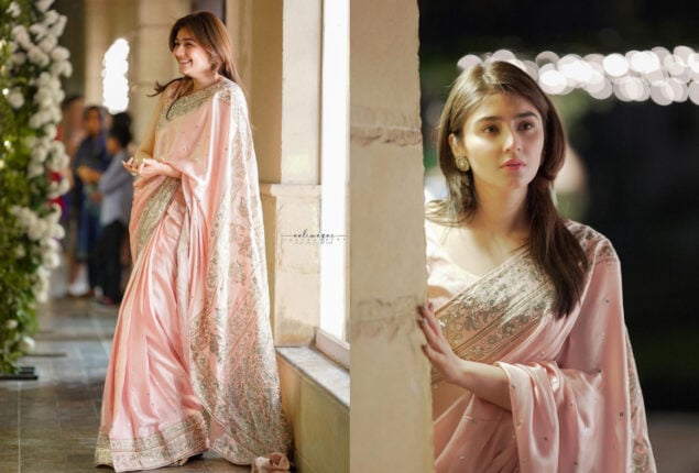 Dur-e-Fishan flaunts her killer looks in a pale pink Saree 