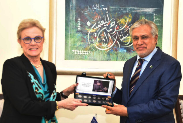 Ex-Ambassador of US meets with Minister for Finance Ishaq Dar