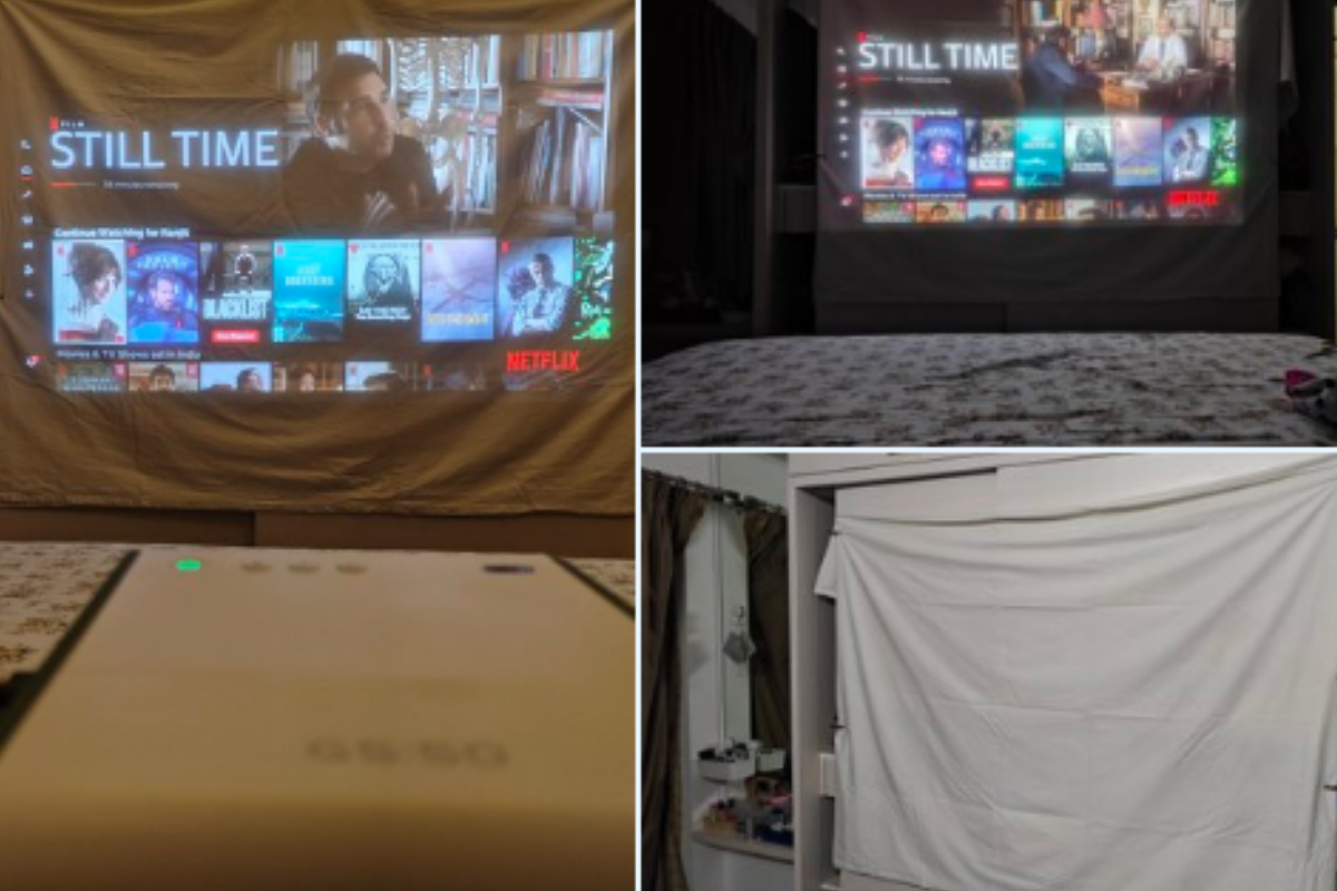 bedsheet into projector screen