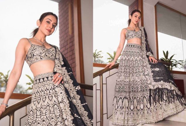 Rakul Preet Singh looks stunning in silver-embroidered and black lehenga