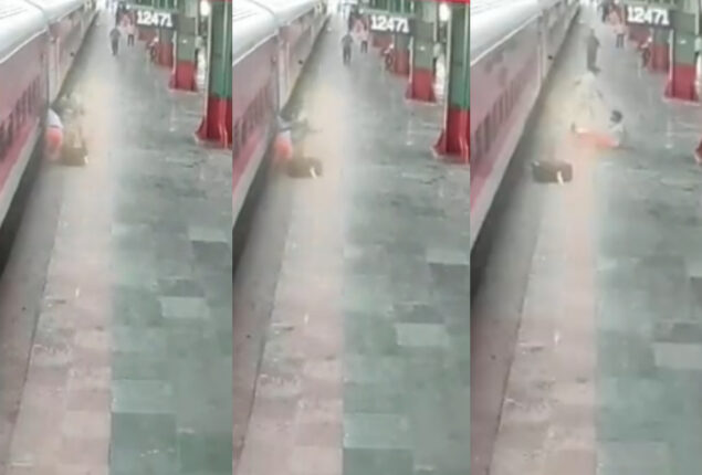 Watch: Policeman succeed to save passenger who fell while attempting to board speeding train