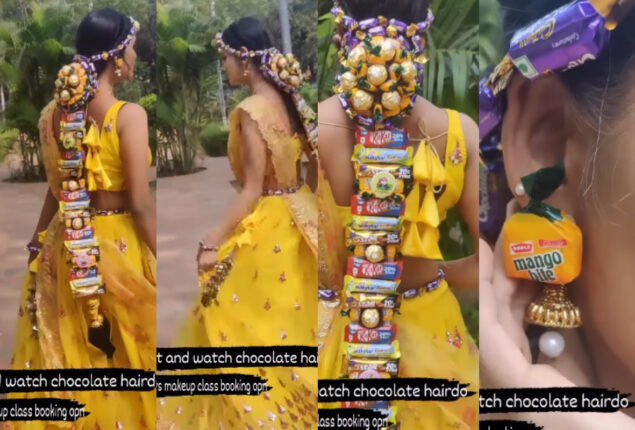 Bride chocolate-studded hairstyle