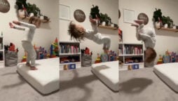 Little girl doing a perfect backflip like it’s ‘child’s play’