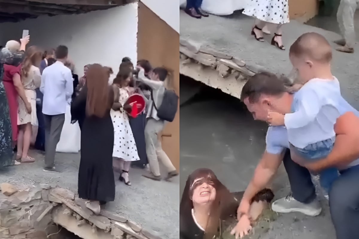 Woman falls into drain