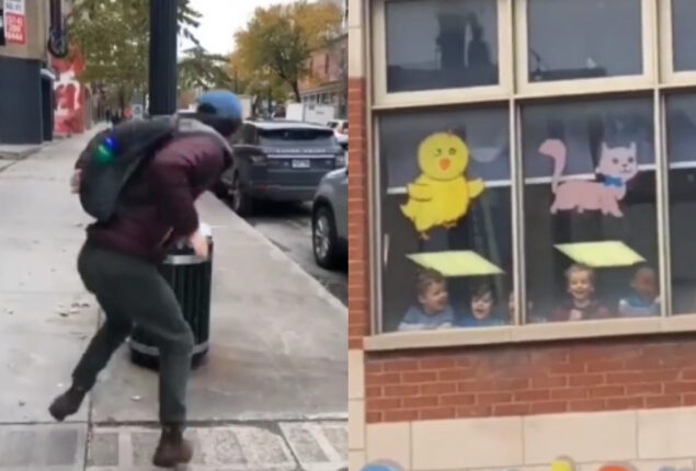 “Silly” antics of the man across the street amuse the kids