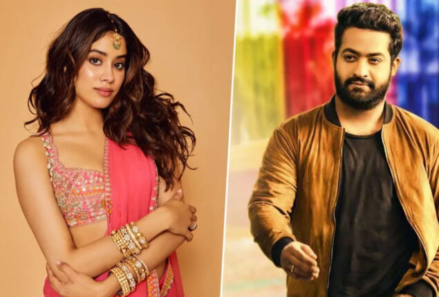 Janhvi Kapoor is welcomed by Jr NTR at the NTR 30 launch event