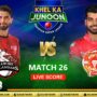 PSL 8 Live Score Update | Islamabad United vs Lahore Qalandars Live Score | IU vs LQ Match 26