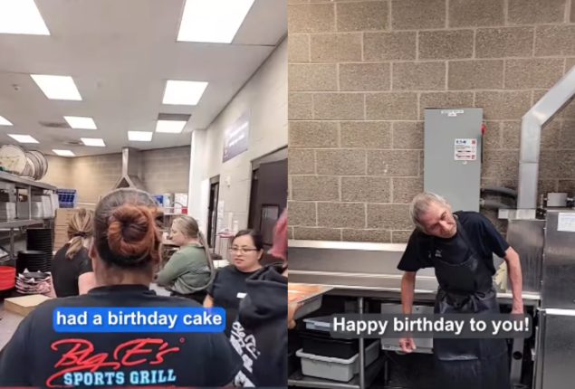 64-year-old worker’s emotional reaction to unexpected birthday cake surprise