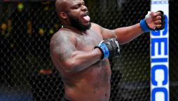 Derrick Lewis celebrates in unusual way after victory by TKO at UFC 291