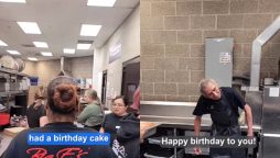 Watch: 64-year-old worker’s emotional reaction to unexpected birthday cake surprise