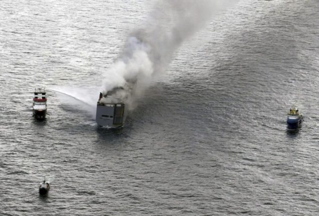 Massive Fire Engulfs Freight Ship Carrying 3,000 Cars in the North Sea