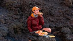 Alexandra eats pizza cooked on an active volcano in Guatemala