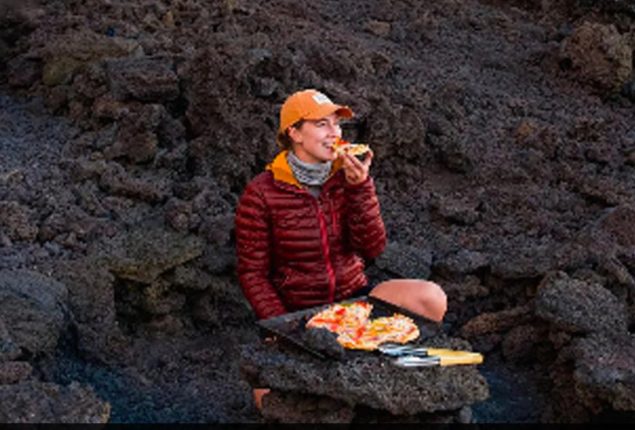 Alexandra eats pizza cooked on an active volcano in Guatemala
