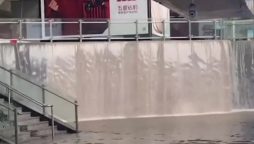 Waterfalls appear in train station after heavy rains in eastern China