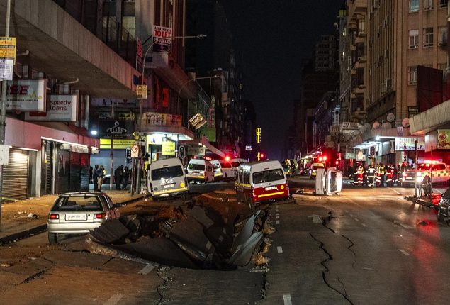 Cars launch into air after explosion in Johannesburg
