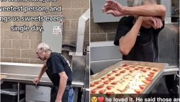 US restaurant employees surprises elderly colleague