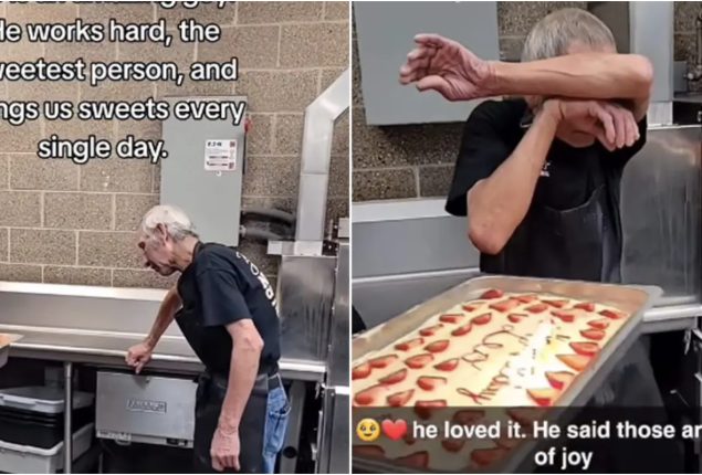 US restaurant employees surprises elderly colleague