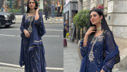 Sarah Khan Stuns Fans in Exquisite Blue Embroidery Dress