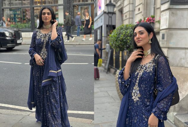 Sarah Khan Stuns Fans in Exquisite Blue Embroidery Dress