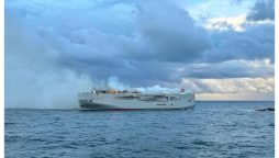 Ship carrying 3,000 cars ablaze off Dutch coast, crew member dead