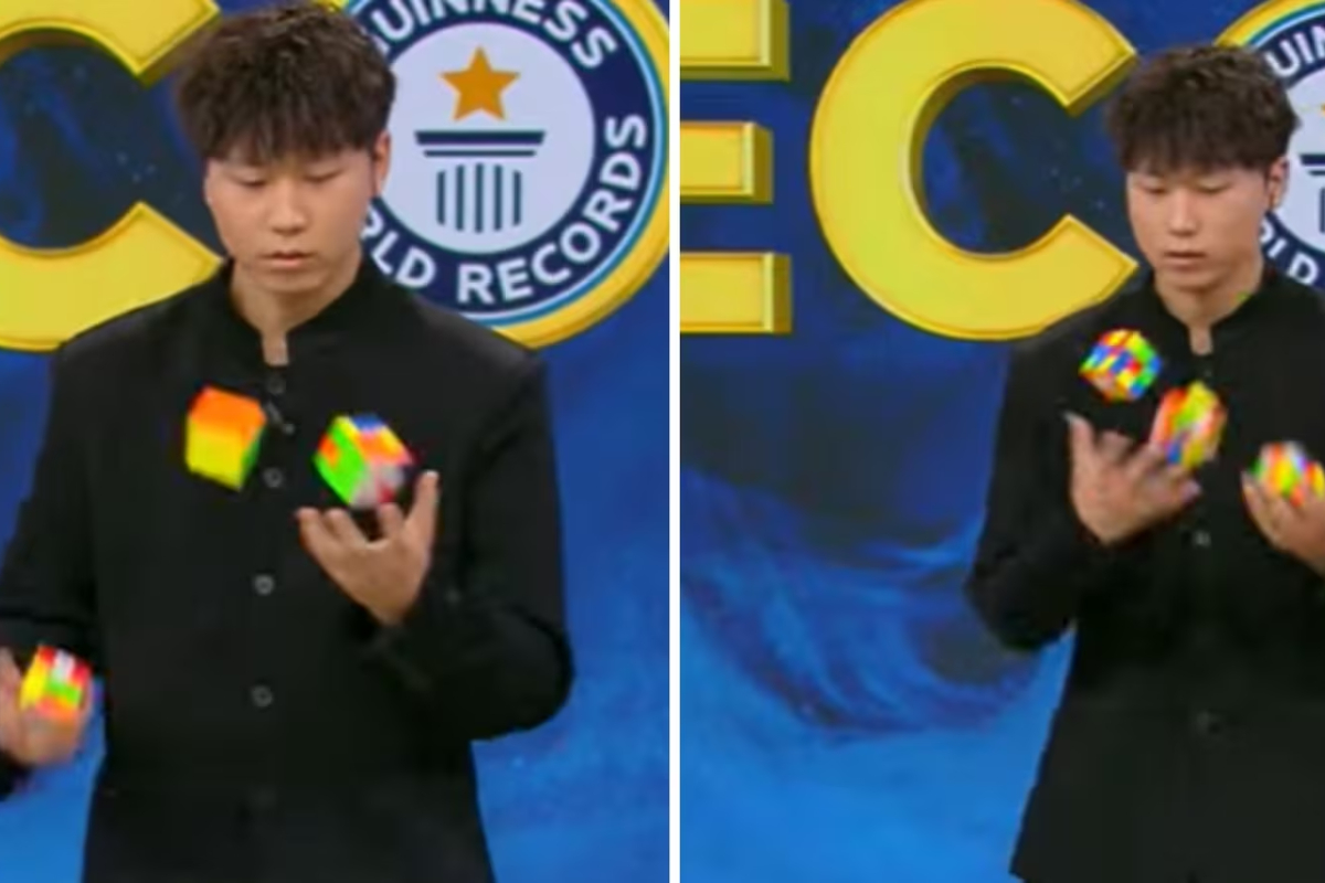 Chinese Man Juggles and Solves 3 Rubik's Cubes in Record Time