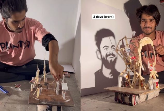 Kohli’s shadow portrait made of matchsticks and sticks stuns