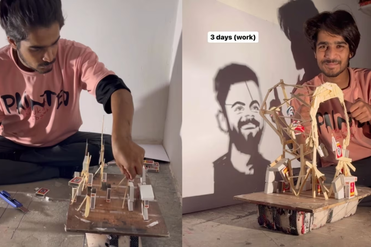 Kohli's shadow portrait made of matchsticks and sticks stuns
