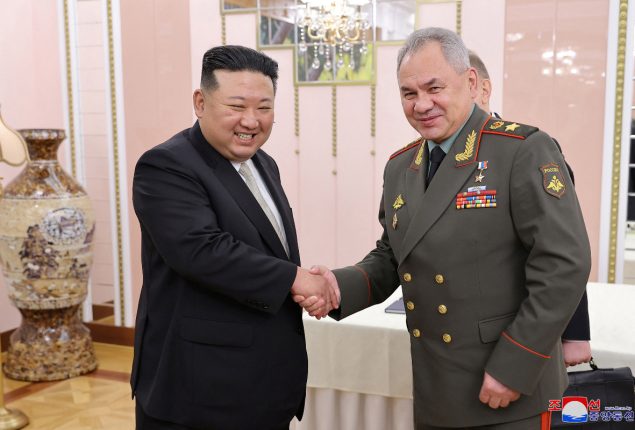 Kim Jong Un of North Korea displays banned missiles to Russia’s Shoigu