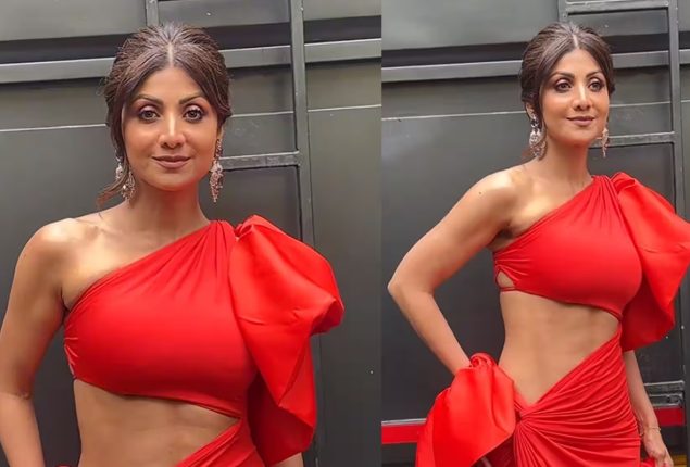 Shilpa Shetty Stuns In Red Thigh-High Slit Dress, Inspiring Fans With Toned Abs At 48